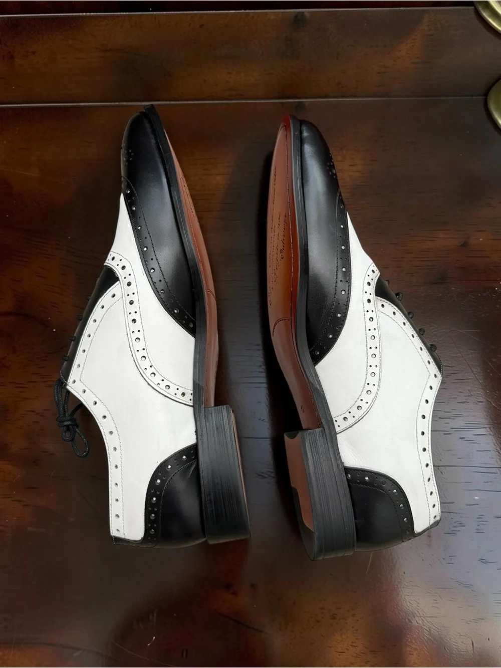 Men's Black & White Two-Tone Leather Wingtip Oxfords Handcrafted